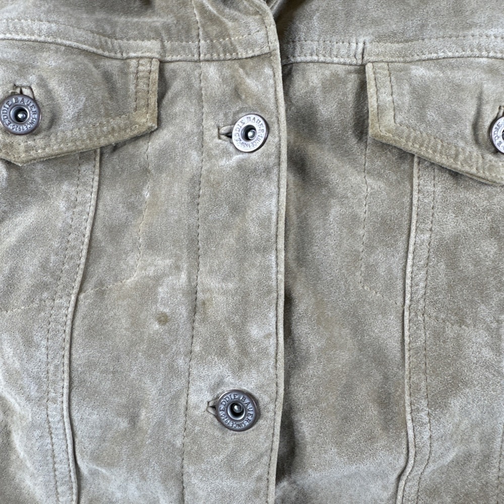 Eddie Bauer Seattle Suede Brown Genuine Leather Jacket Washable Women Medium Tan - Picture 3 of 11